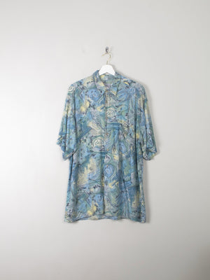 Men's Vintage Printed Blue Shirt L - The Harlequin