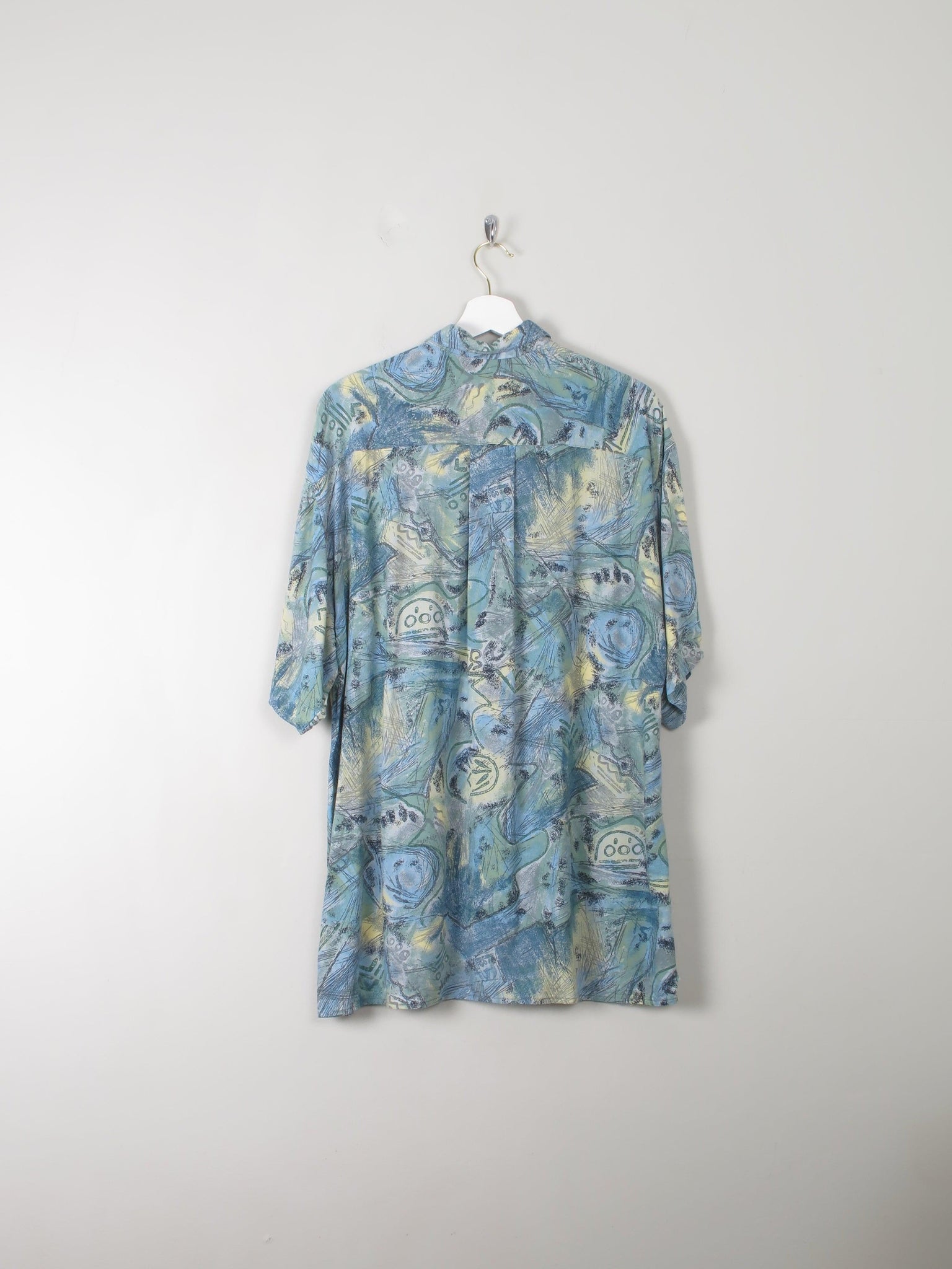 Men's Vintage Printed Blue Shirt L - The Harlequin