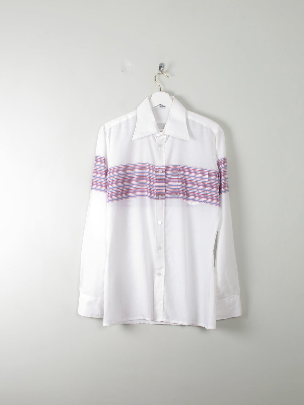 Men's Vintage White Shirt With Stripes M - The Harlequin