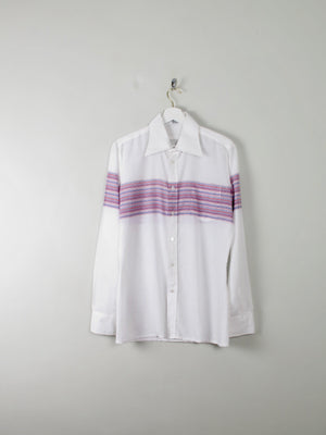 Men's Vintage White Shirt With Stripes M - The Harlequin