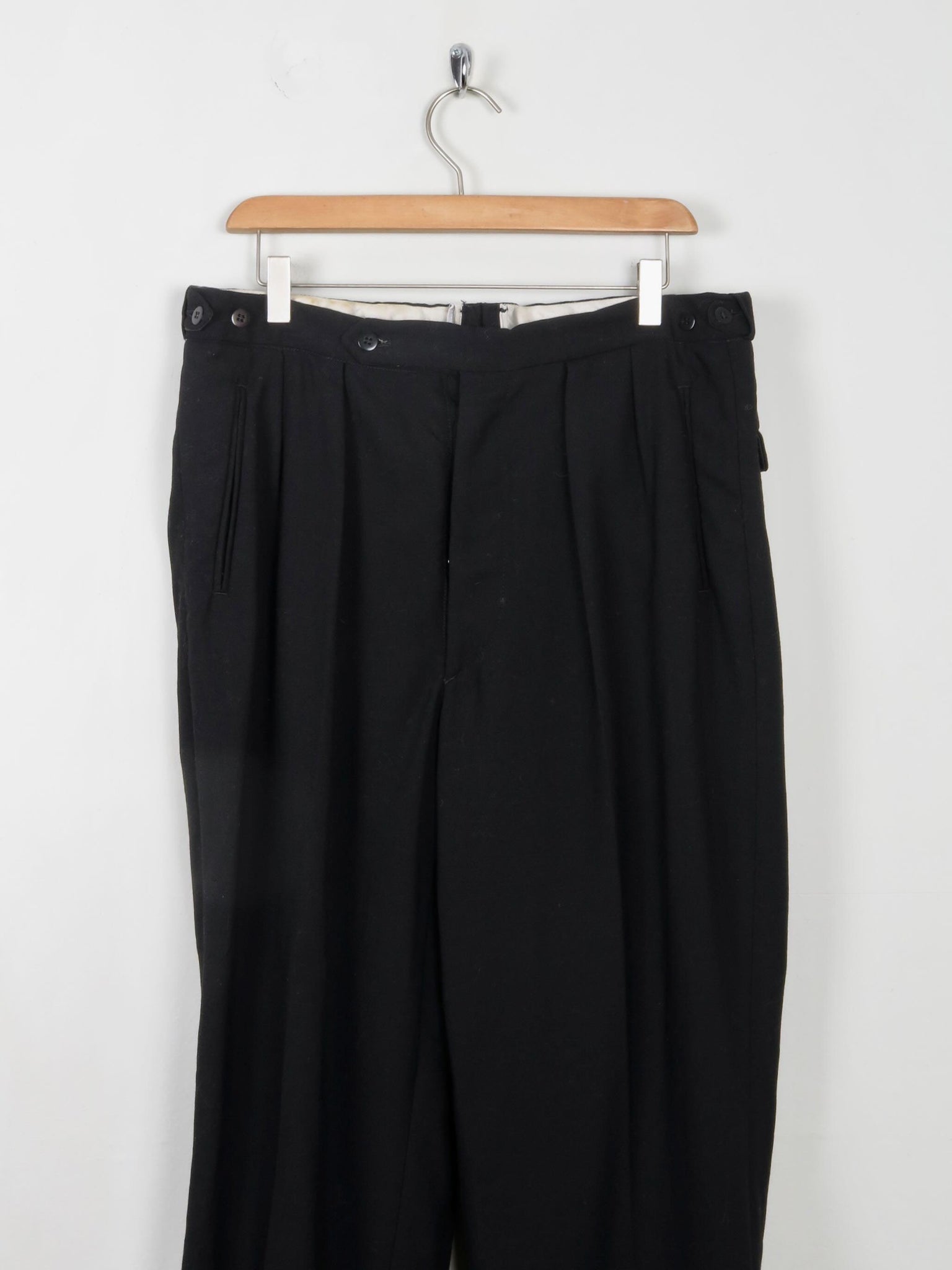Men's Vintage Wool Black Trousers With Turn Up Hem 34"/30L" - The Harlequin