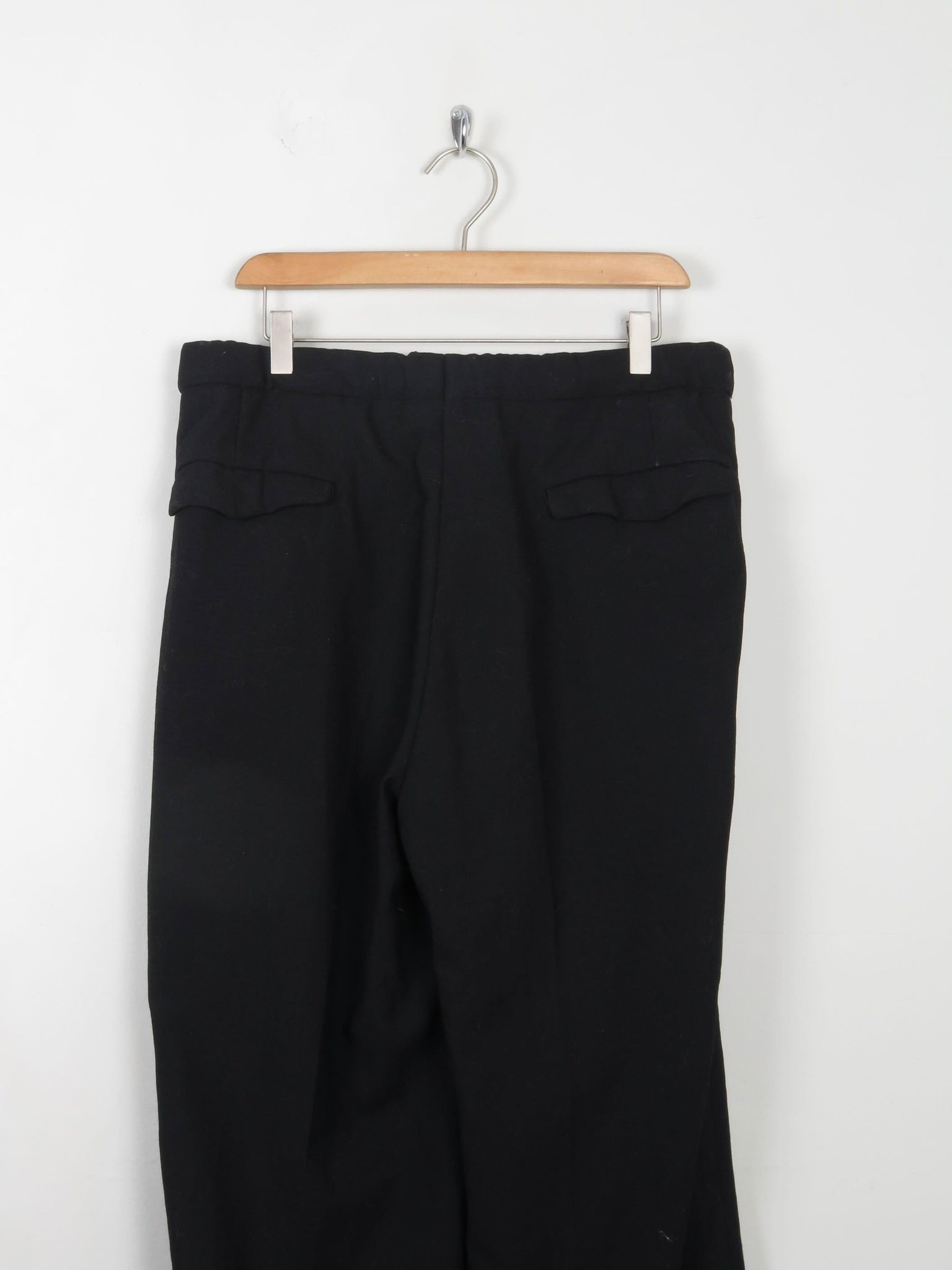 Men's Vintage Wool Black Trousers With Turn Up Hem 34"/30L" - The Harlequin