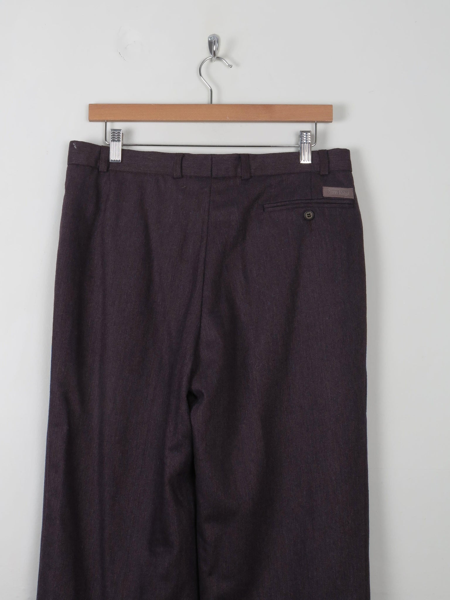 Men's Vintage Wool Trousers Wine/Brown 33" W 31"L - The Harlequin