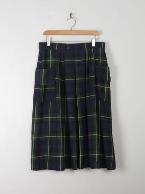 Navy & Green Tartan Wool Skirt 32" W - The Harlequin