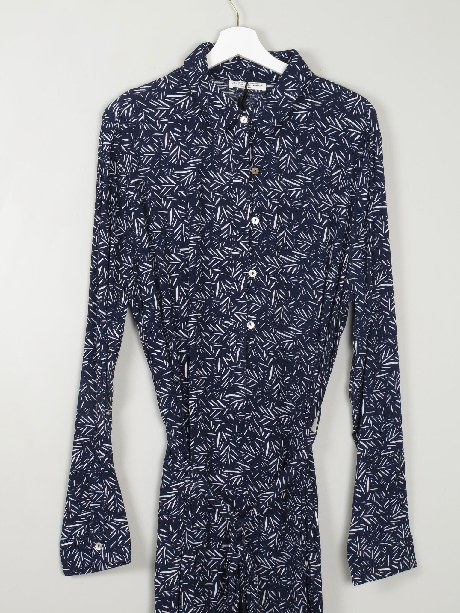 Navy Printed Dress With Collar New XL - The Harlequin