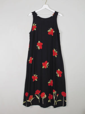 Printed Vintage Dress Black With Floral Print M/L - The Harlequin
