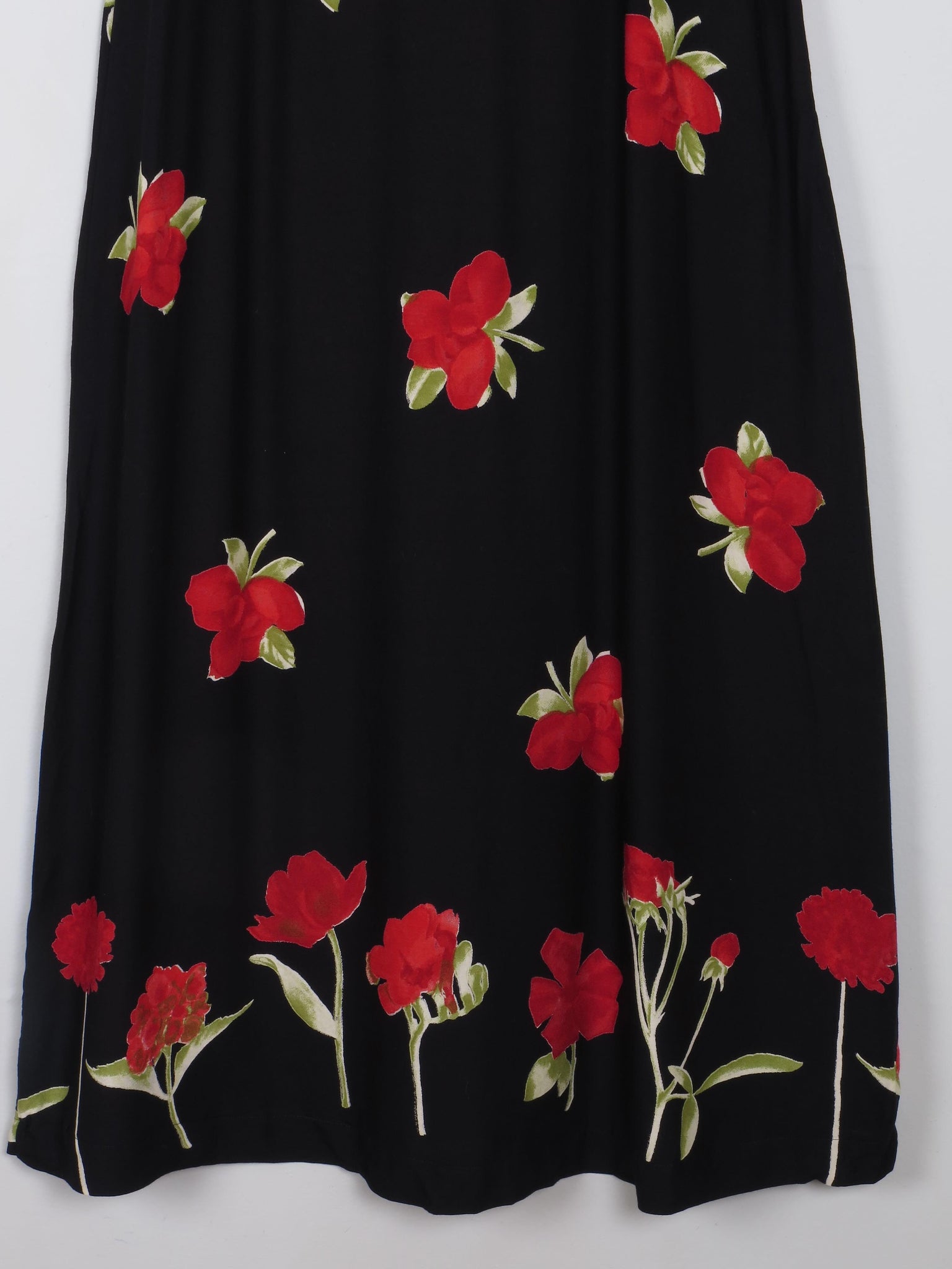Printed Vintage Dress Black With Floral Print M/L - The Harlequin