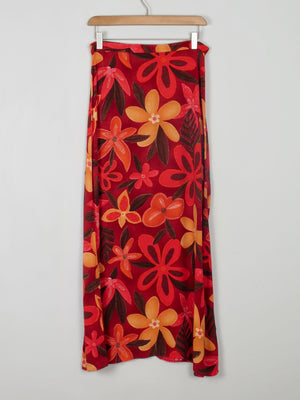 Printed Vintage Maxi Red & Orange Skirt 28W 10 - The Harlequin