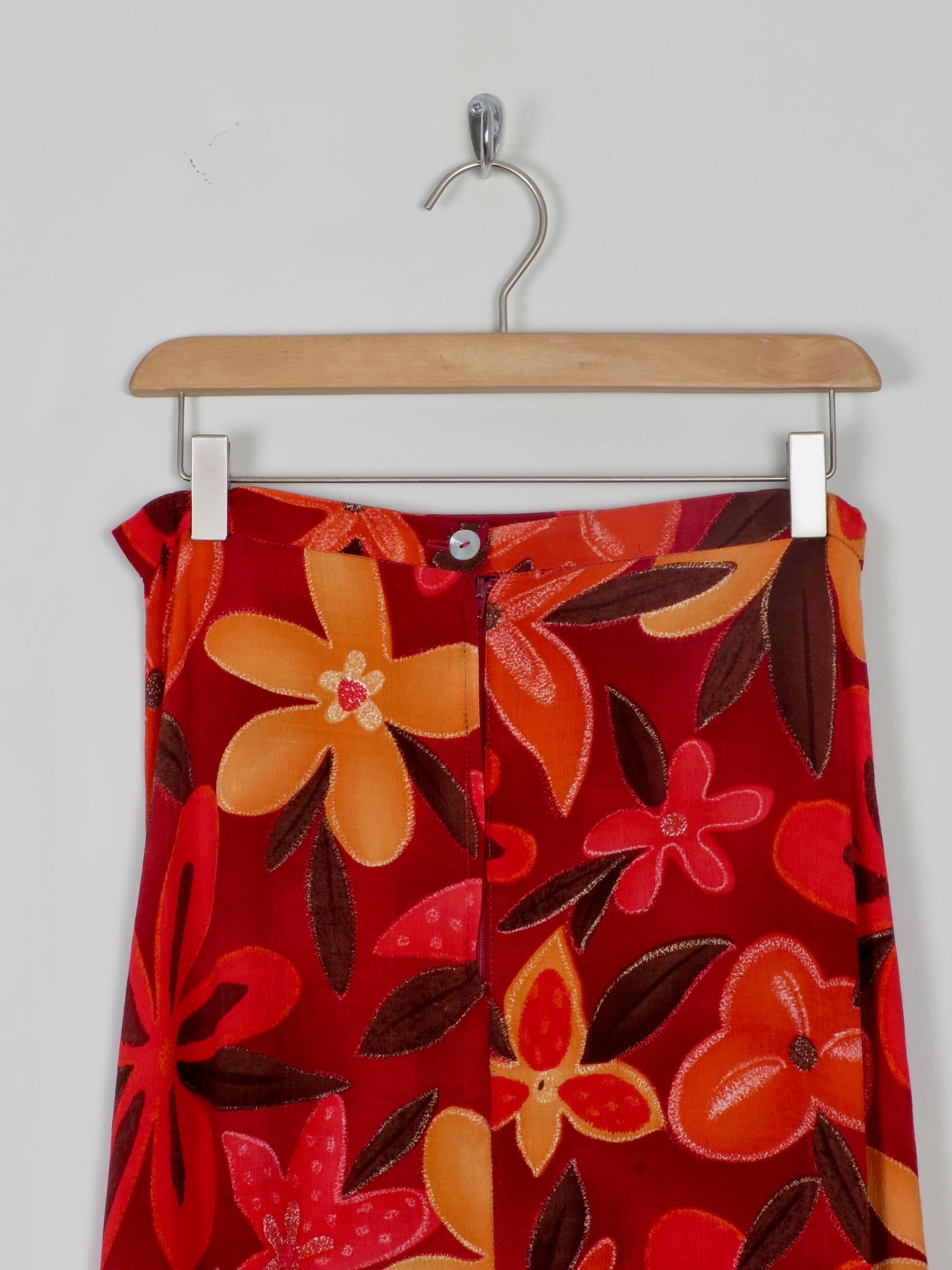 Printed Vintage Maxi Red & Orange Skirt 28W 10 - The Harlequin