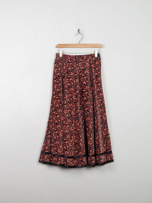 Rust Floral Vintage Velvet Skirt XS 26" W - The Harlequin