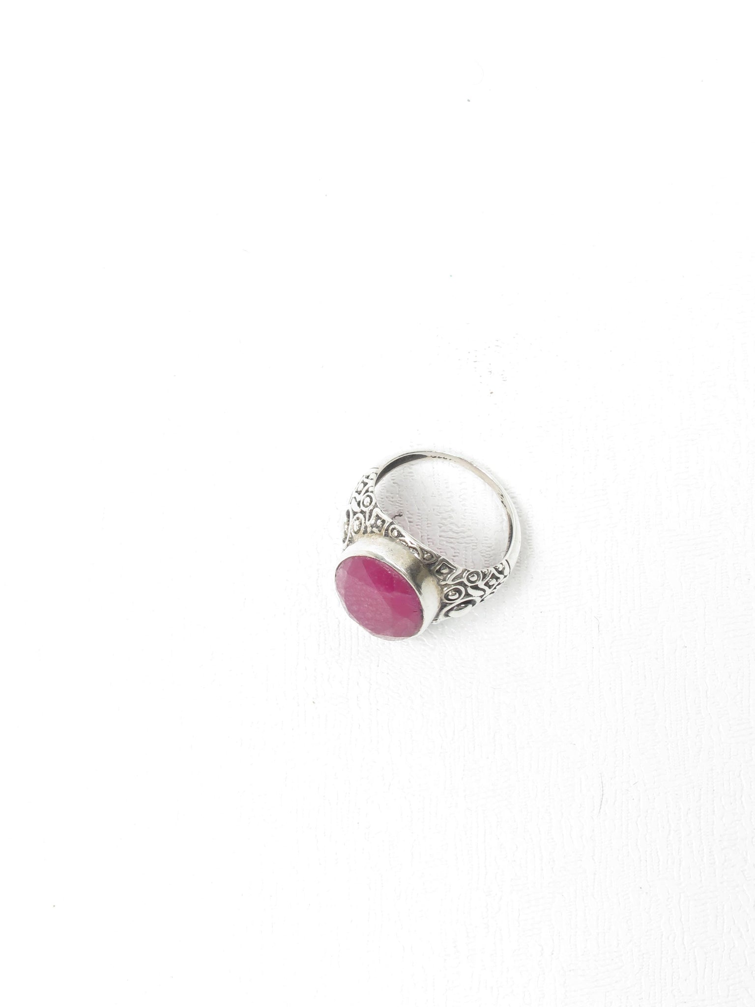 Silver Dark Pink Ruby Ring - The Harlequin