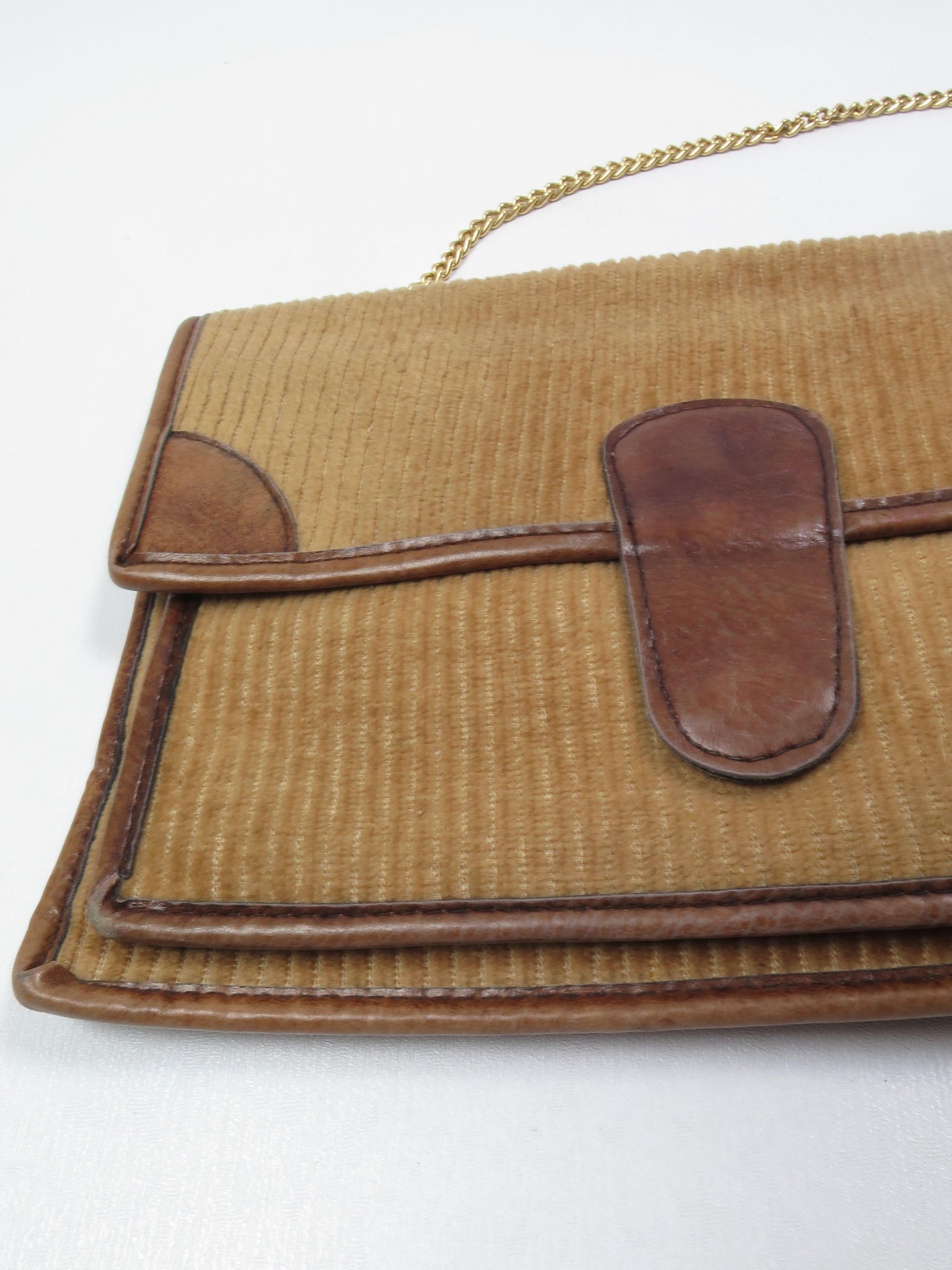 Tan/Beige Vintage Bag Corded Fabric 1970s - The Harlequin