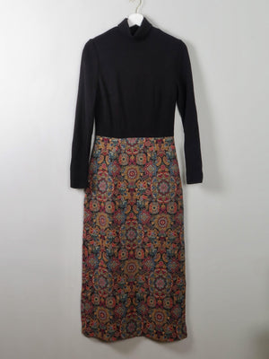 Vintage 1960s Maxi Dress With Tapestry Skirt S - The Harlequin