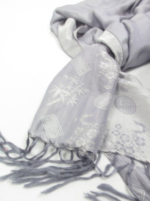 Vintage Asian Grey Silk Scarf/Wrap/Shawl - The Harlequin