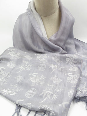 Vintage Asian Grey Silk Scarf/Wrap/Shawl - The Harlequin