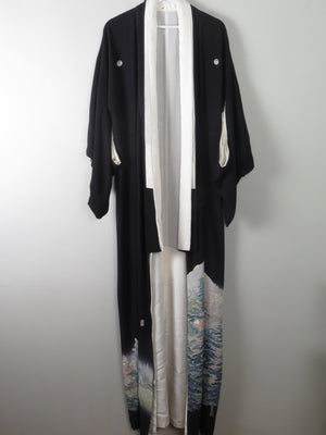 Vintage Black Kimono Crepe and Silk S/M - The Harlequin