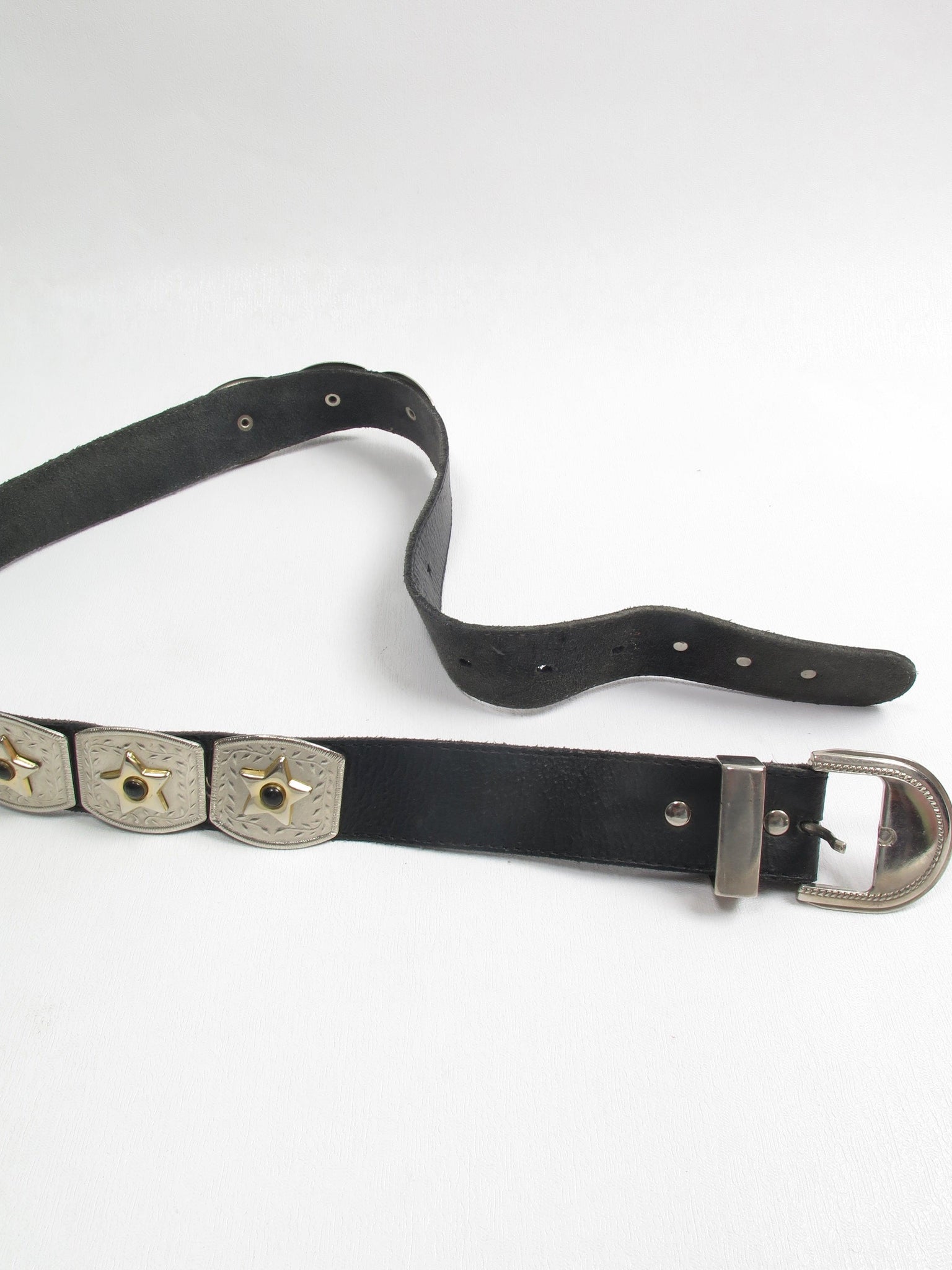 Vintage Black Leather Belt S - The Harlequin