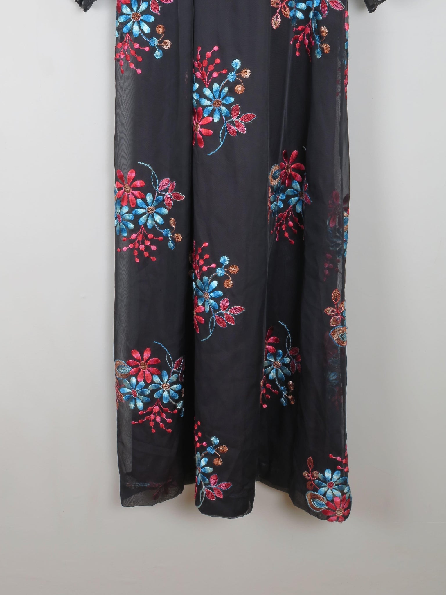 Vintage Black Long Floral Embroidered Dress XS - The Harlequin