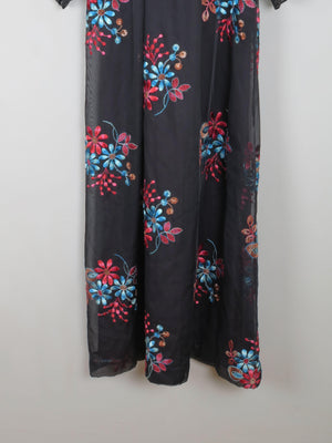 Black Long Vintage Floral Embroidered Dress XS - The Harlequin