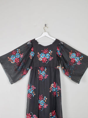 Vintage Black Long Floral Embroidered Dress XS - The Harlequin