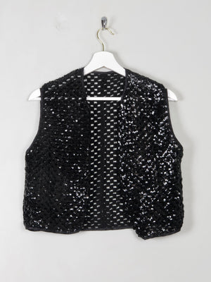 Vintage Black Sequin & Crochet Waistcoat S/M - The Harlequin