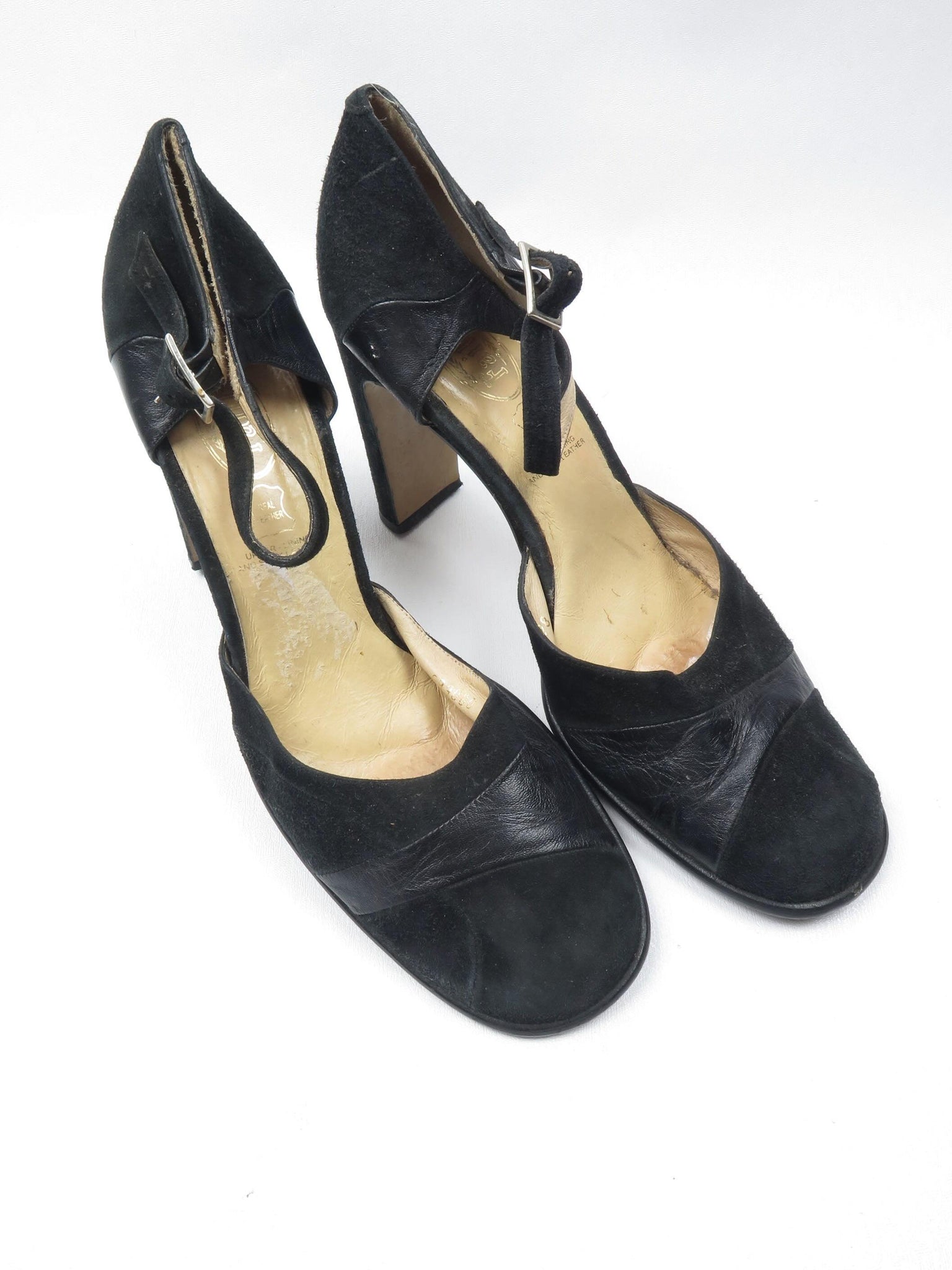 Black Suede & Leather Vintage Shoes 41/8 - The Harlequin