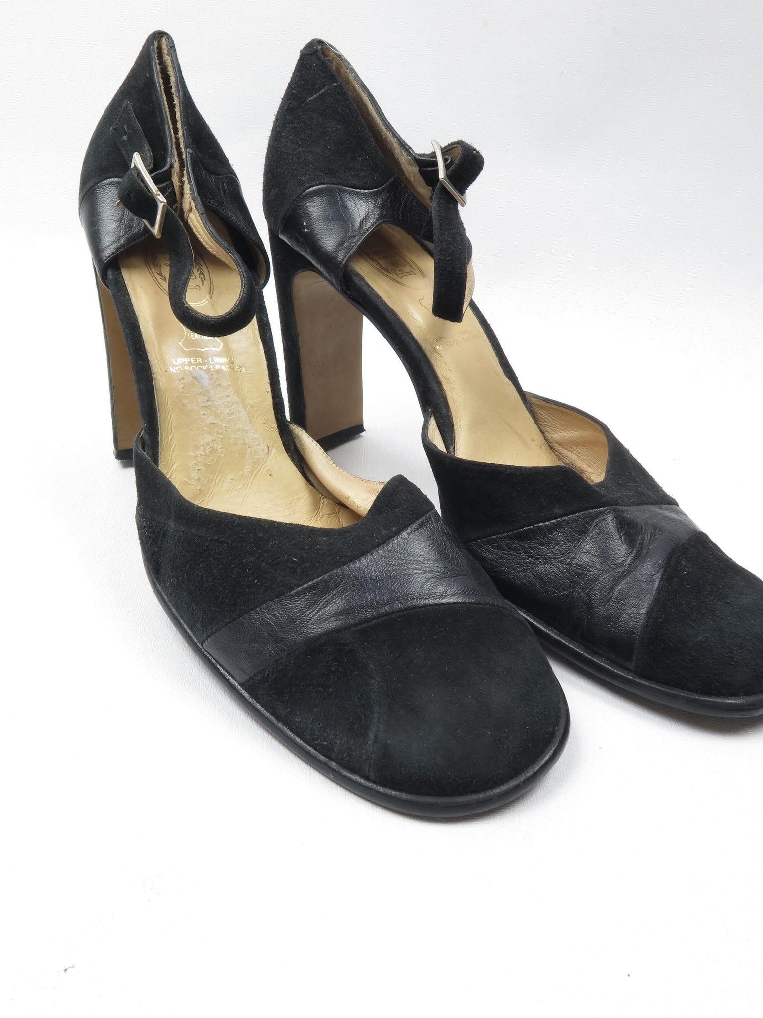 Black Suede & Leather Vintage Shoes 41/8 - The Harlequin