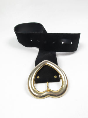 Vintage Black Suede Belt With Heart Buckle S - The Harlequin
