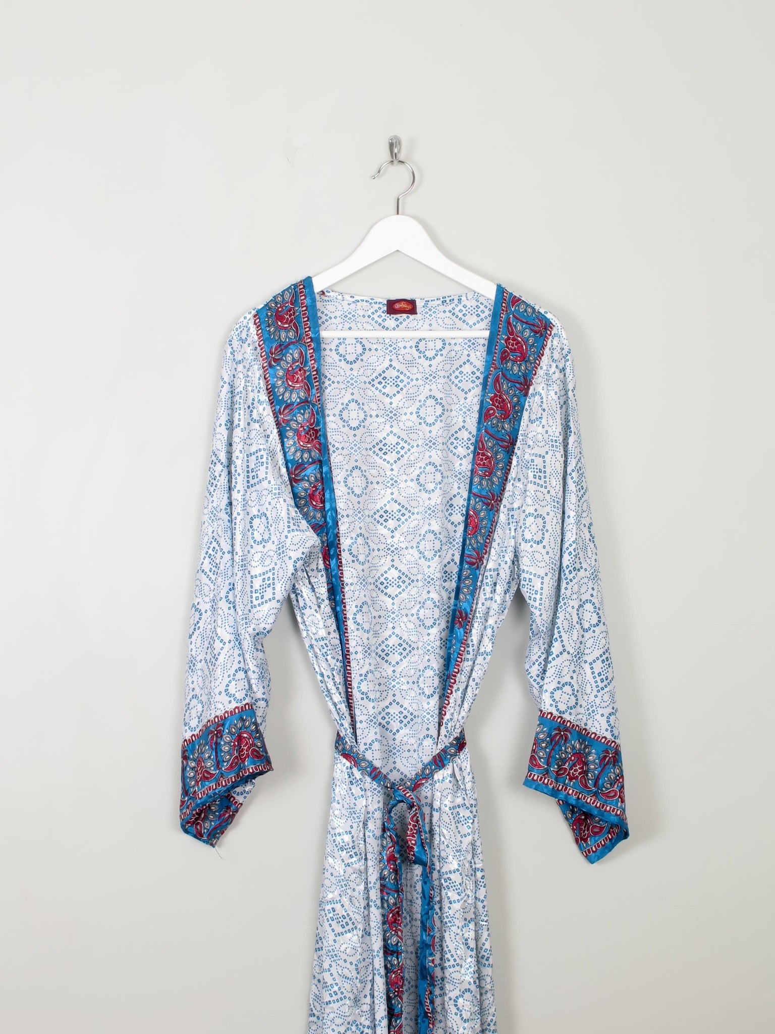 Blue & Wine Printed Silk Kimono S-L - The Harlequin