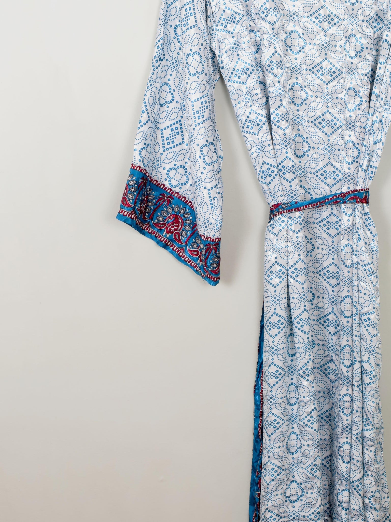 Blue & Wine Printed Silk Kimono S-L - The Harlequin