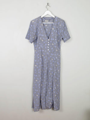 Blue Check & Floral Vintage Dress Midi 10/12 - The Harlequin