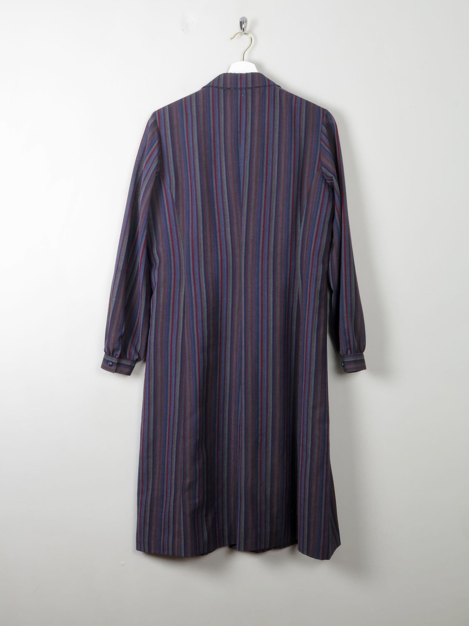 Vintage Blue Wool Striped Shirt Dress With Collar S/.M - The Harlequin