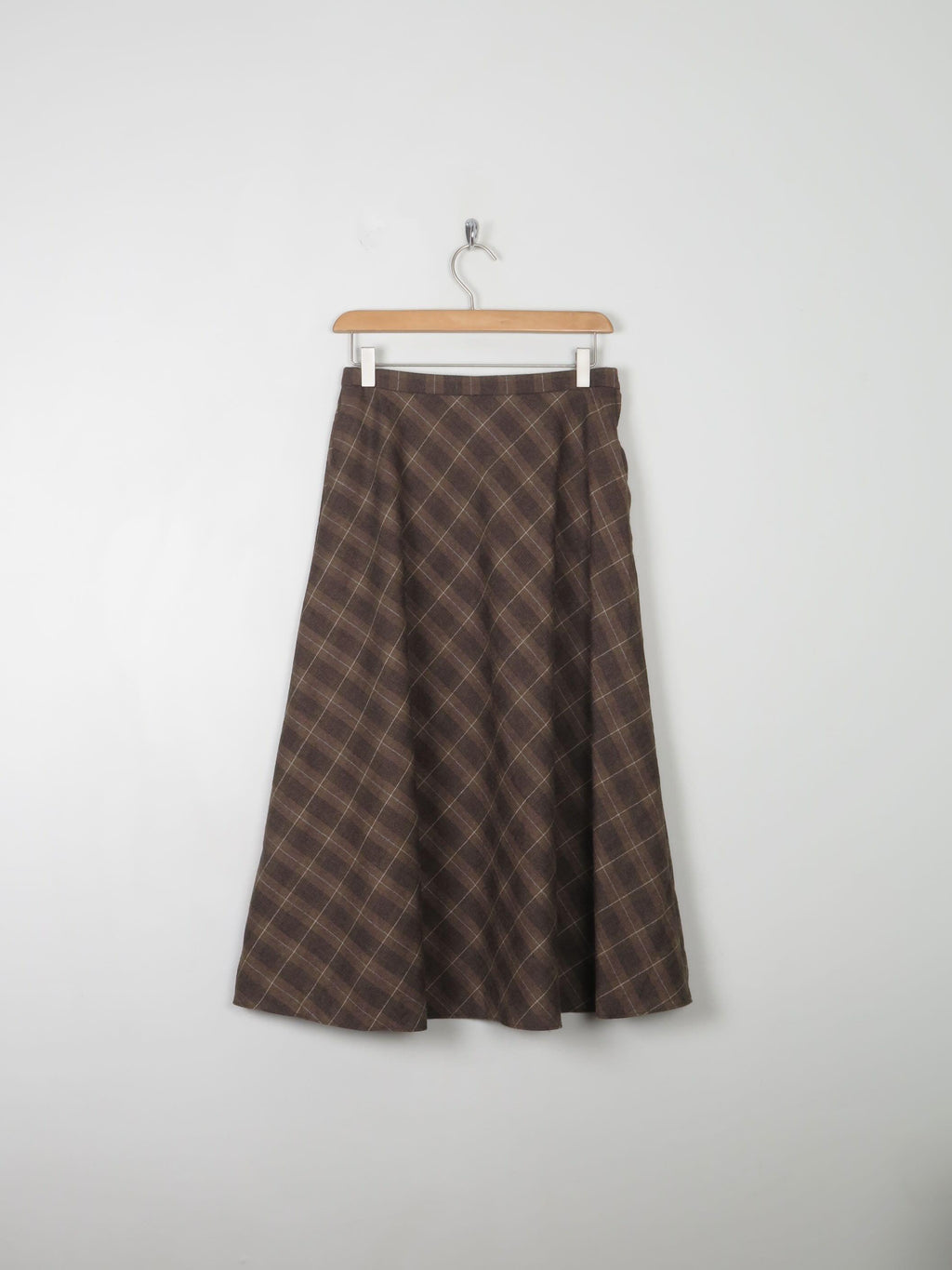 Vintage Brown Check Wool Skirt 26" XS - The Harlequin