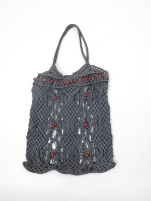 Vintage Charcoal Black Crochet Bag - The Harlequin