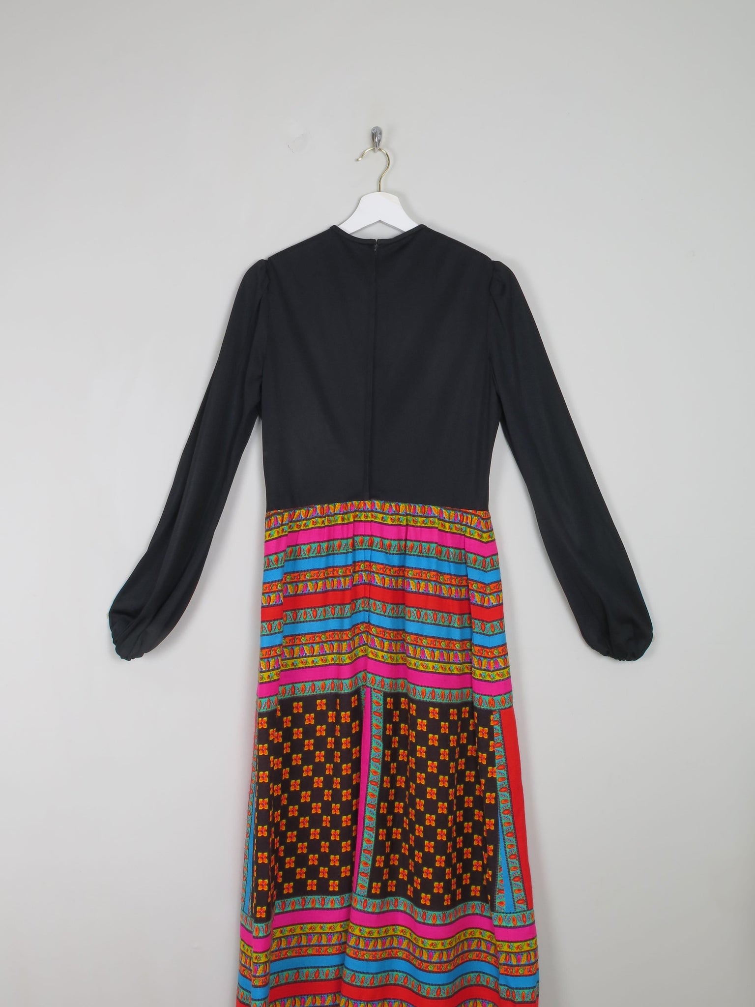 Vintage Colurful Maxi Dress 1970s  Long Sleeved S - The Harlequin