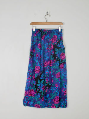 Vintage Floral Blue/Purple Skirt Elasticated S - The Harlequin