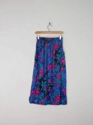 Vintage Floral Blue/Purple Skirt Elasticated S - The Harlequin