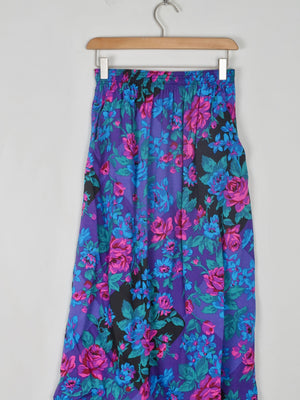 Vintage Floral Blue/Purple Skirt Elasticated S - The Harlequin