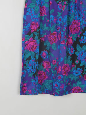 Vintage Floral Blue/Purple Skirt Elasticated S - The Harlequin