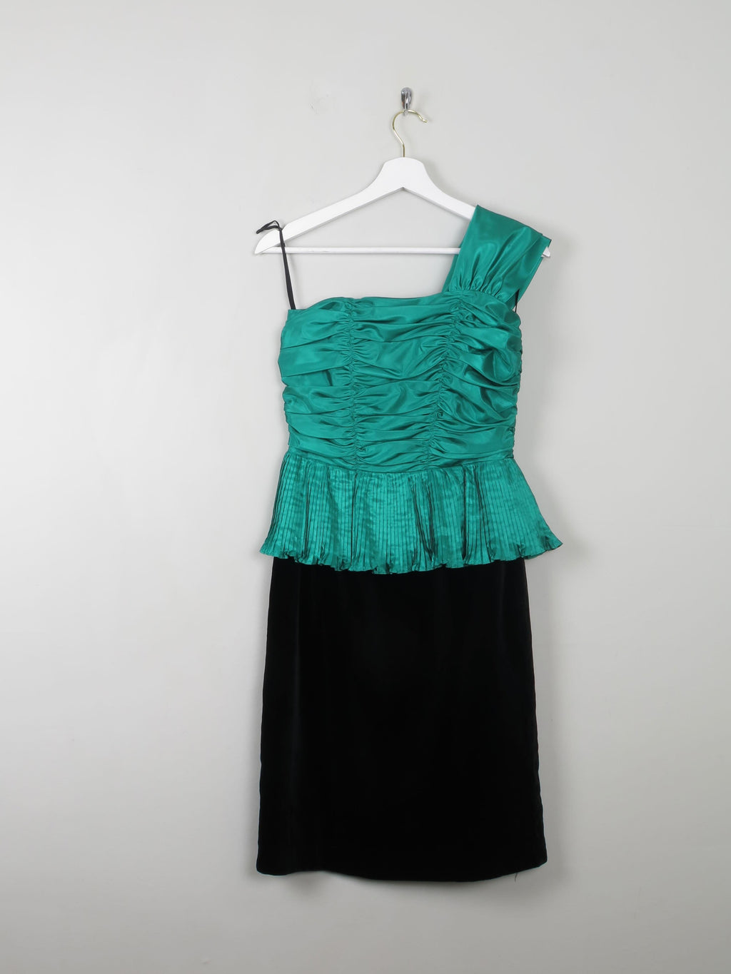 Vintage Green & Black Dress One Shoulder XS - The Harlequin