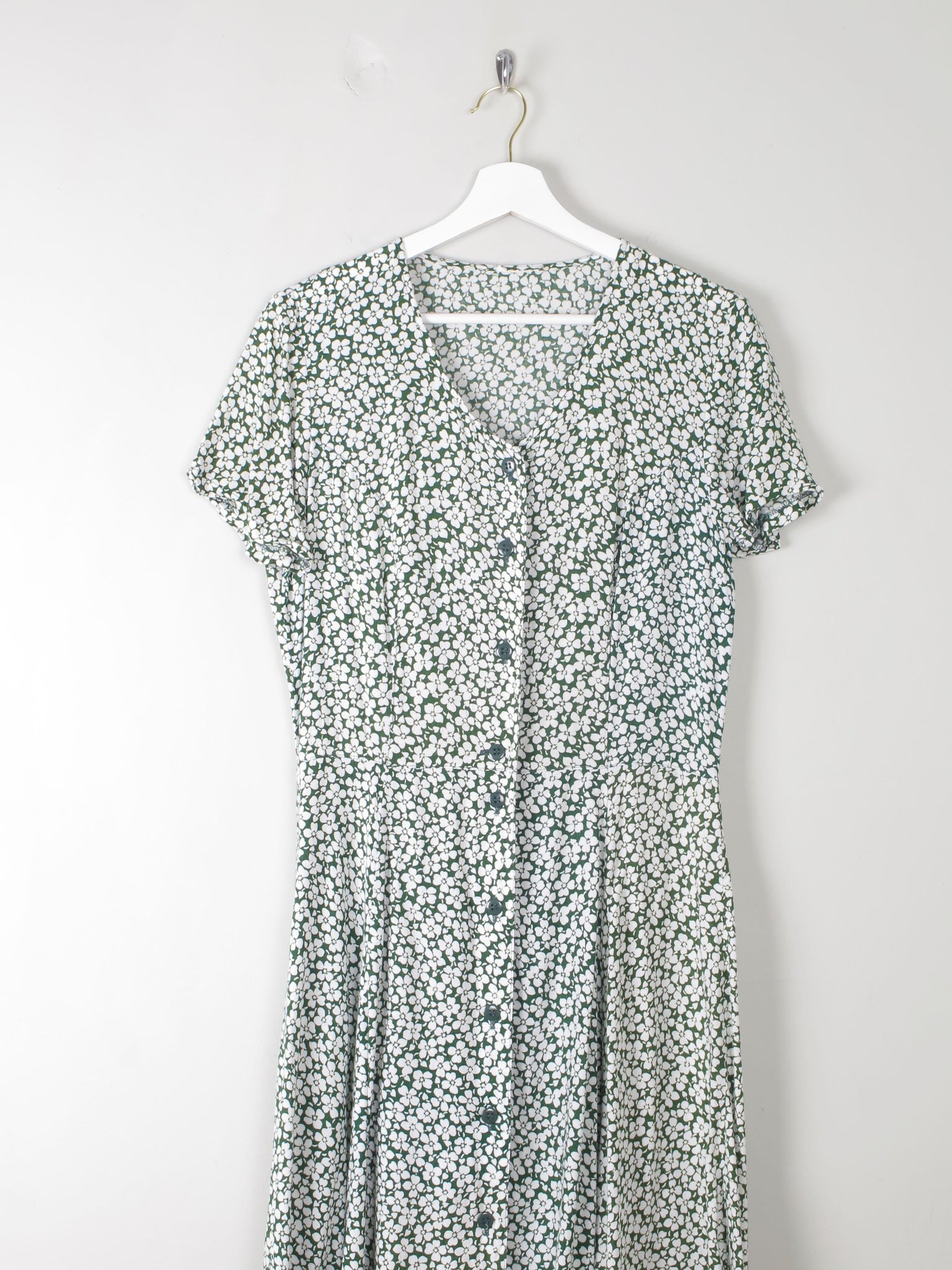 Vintage Green Floral Printed Dress S - The Harlequin