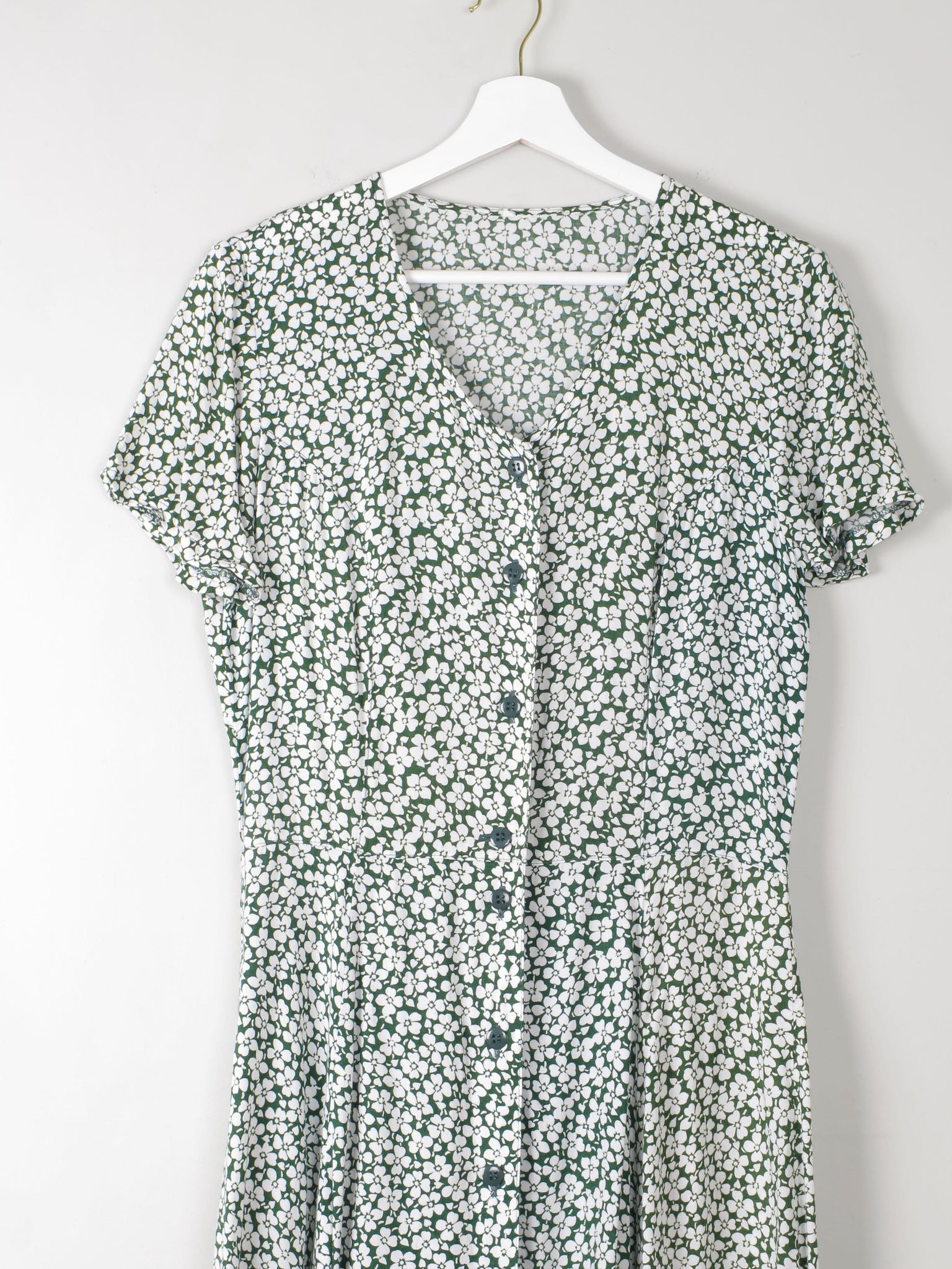 Vintage Green Floral Printed Dress S - The Harlequin