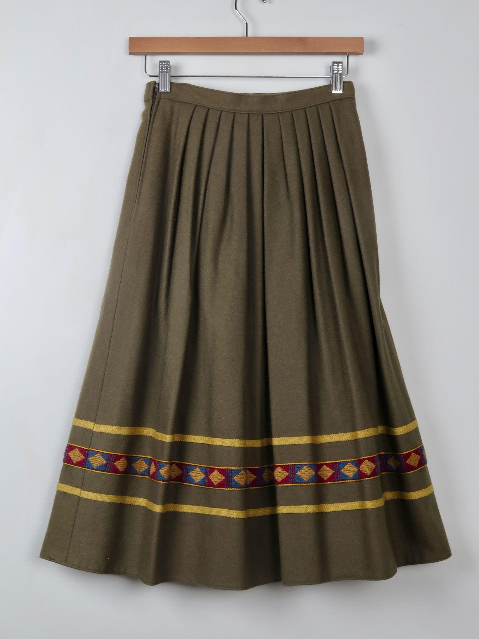 Vintage Green Wool Full Skirt XS - The Harlequin