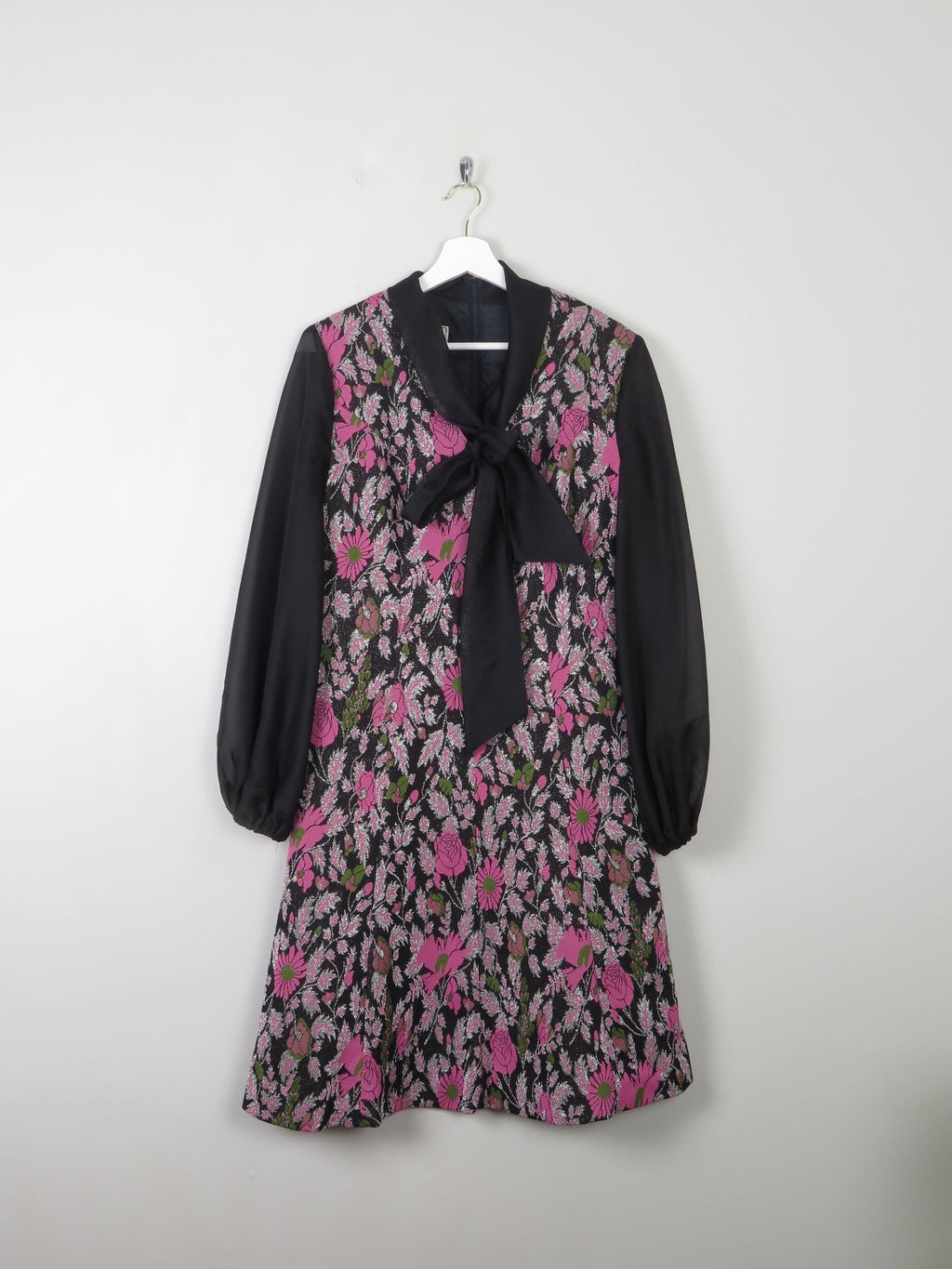 Vintage Lurex Dress With Tie Neck Detail & Sleeves 12/14 no - The Harlequin