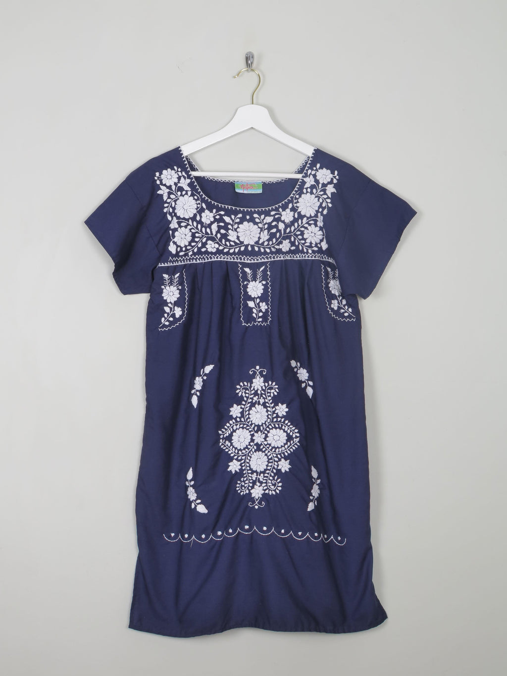 Vintage Navy & Blue Embroidered Mexican Dress S/M - The Harlequin