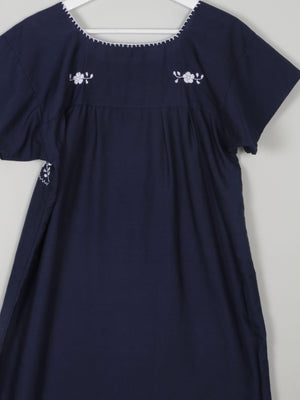 Vintage Navy & Blue Embroidered Mexican Dress S/M - The Harlequin