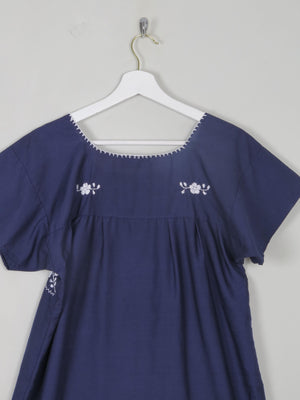 Vintage Navy & Blue Embroidered Mexican Dress S/M - The Harlequin