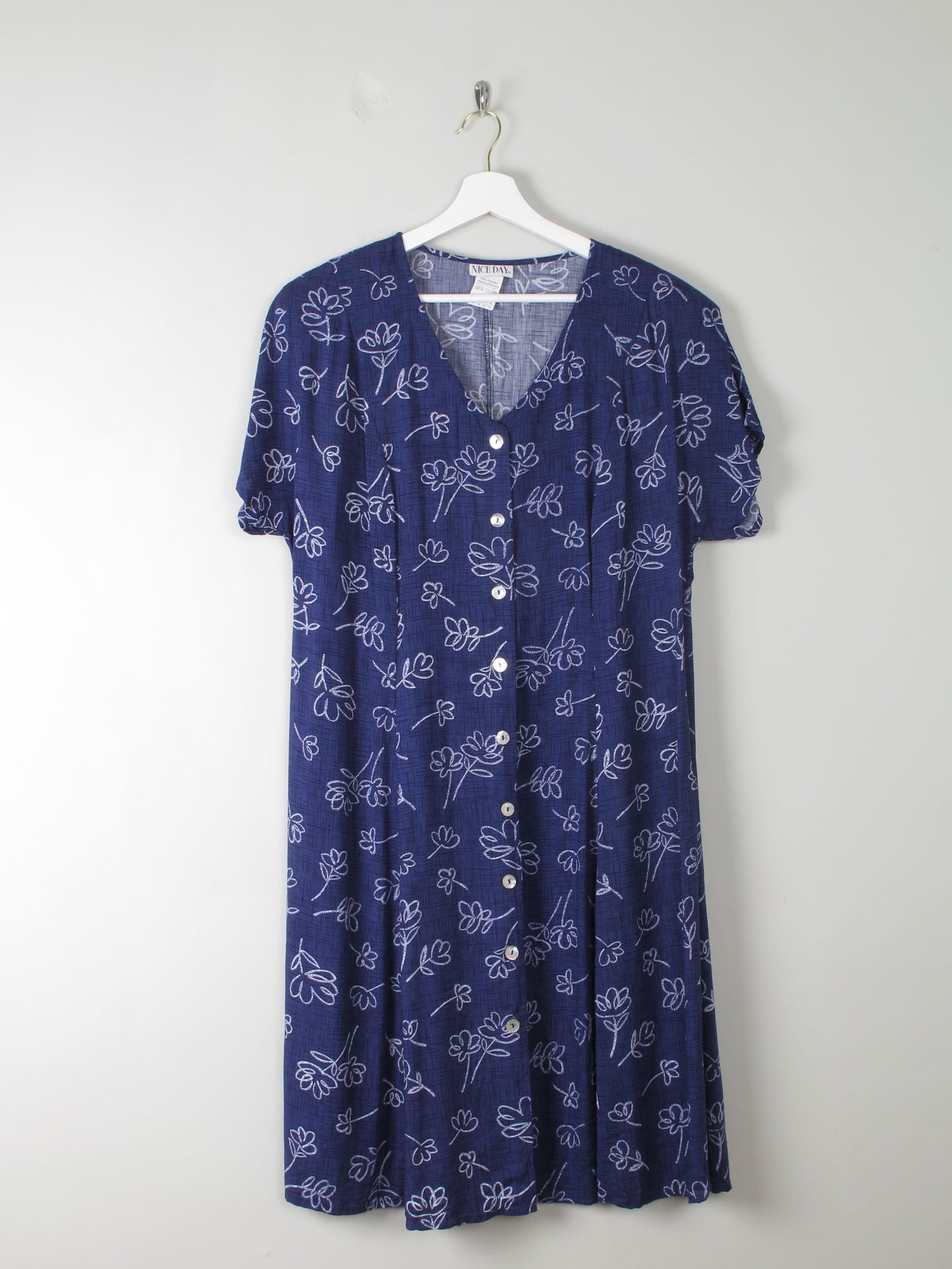 Vintage Navy Printed Dress L/XL - The Harlequin