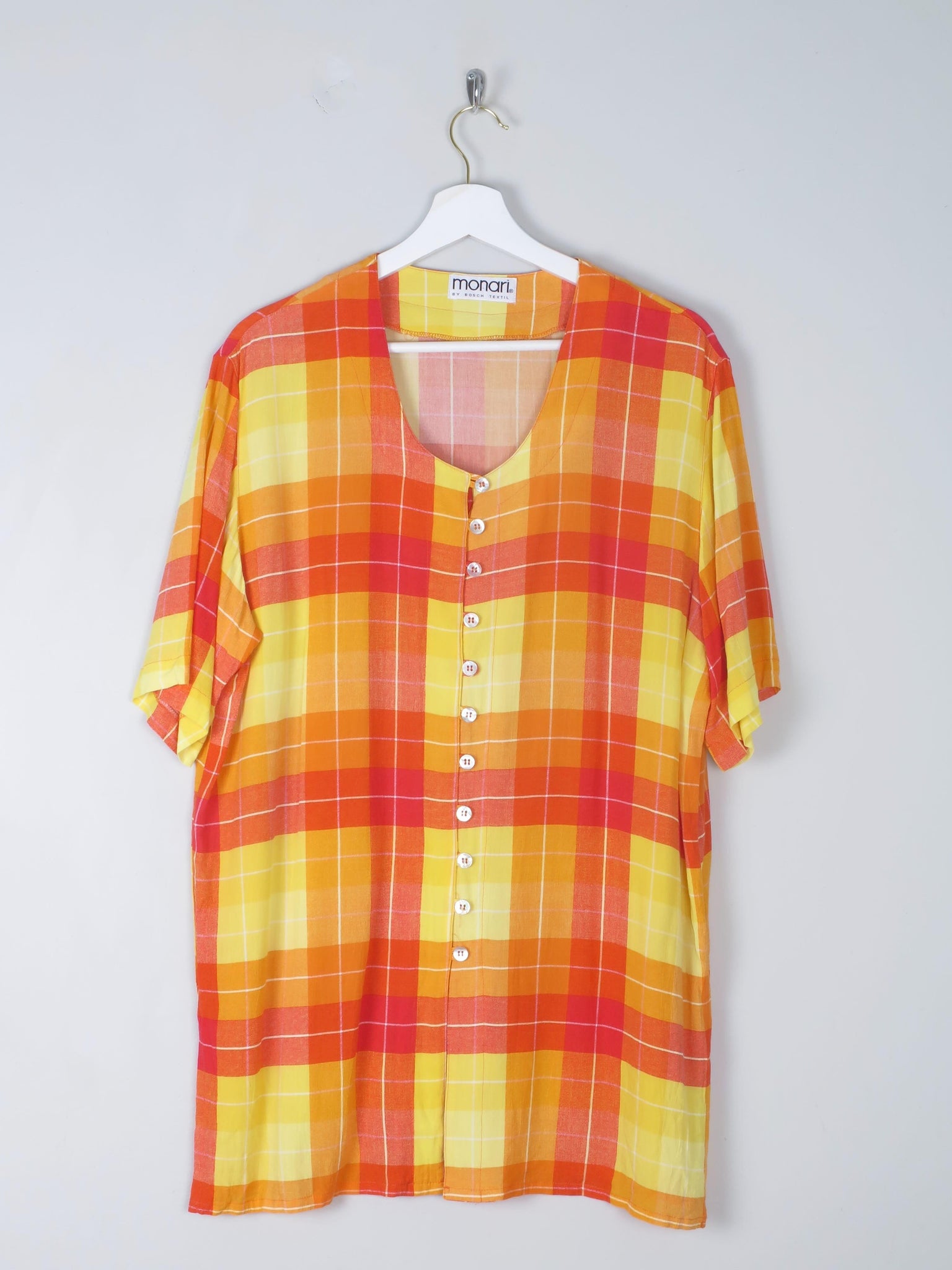 Vintage Orange & Red Check Longline Blouse M/L - The Harlequin