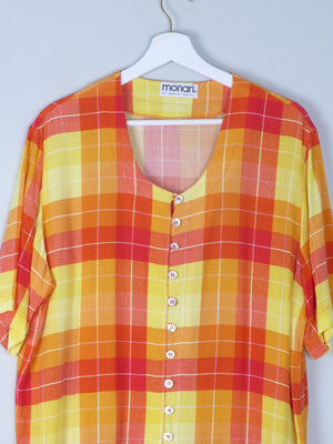 Vintage Orange & Red Check Longline Blouse M/L - The Harlequin